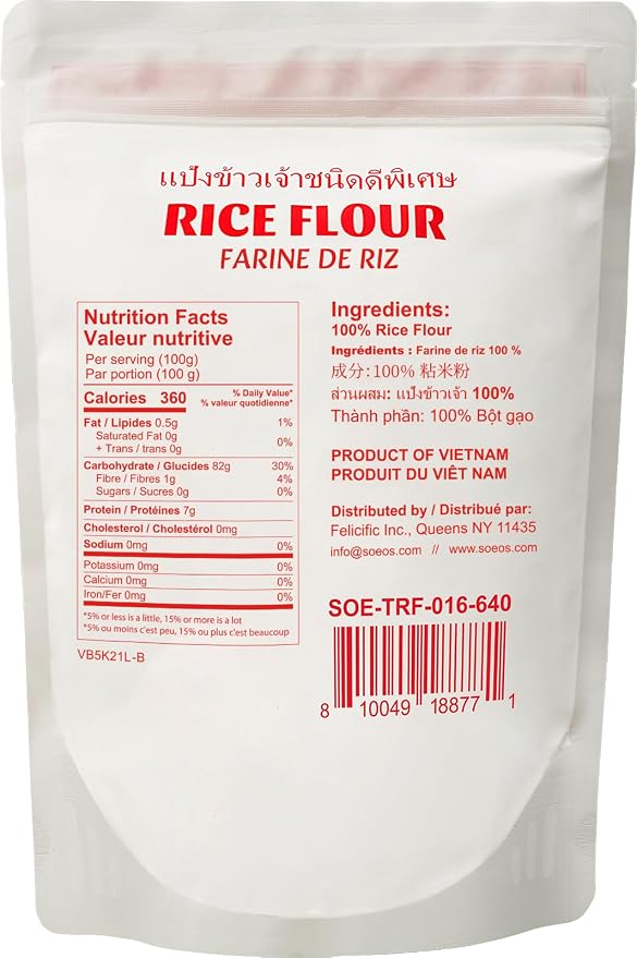 Soeos Rice Flour 16 Ounce (Basic), 1 Pound (Pack of 1) , Rice Flour for Baking or Cooking with Resealable Bag, All Natural for Sourdough Bread, Vegan, Gluten-Free