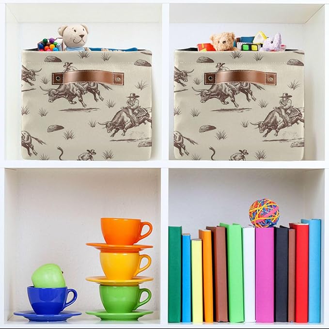 Aslsiy Storage Basket Bull Rodeo Cowboy Nursery Bins Baby Box Canvas Clothes Shelf Basket Laundry Hamper 1 Pcs