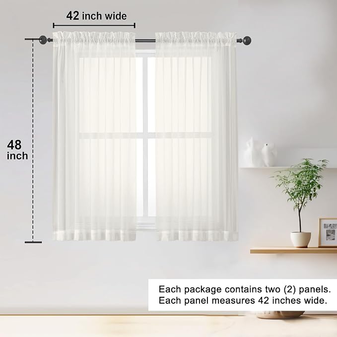 OWENIE Sheer Ivory Curtains 84 Inch Length 2 Panels Set for Living Room Bedroom, Rod Pocket Voile Sheer Panel Drapes, Ivory, 2pcs, Each 42" W x 48" L