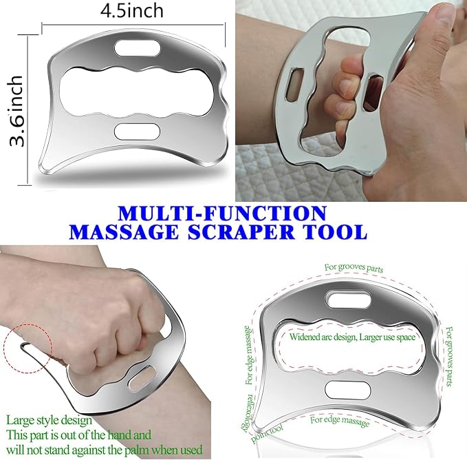 Muscle Scraper Tool Set, Stainless Steel IASTM Tools, Scraping Tool Physical Therapy Kit with Carrying Case(5-Piece)