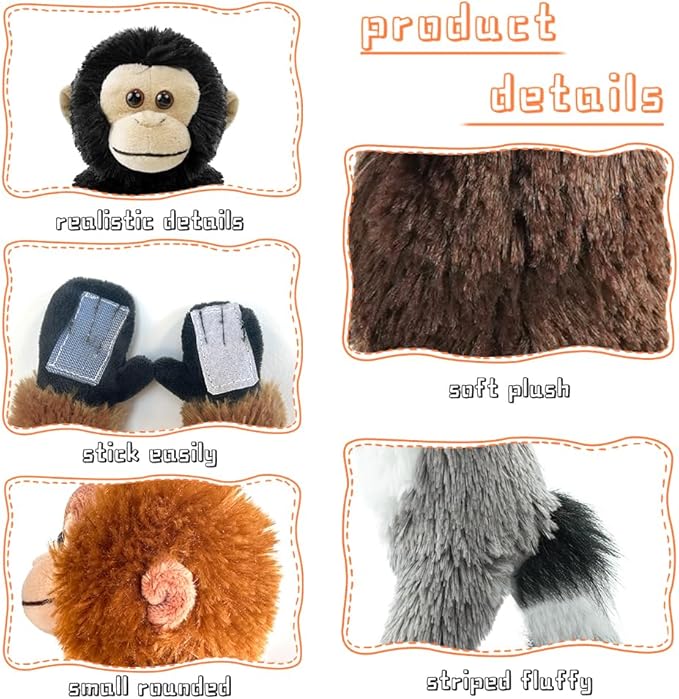 Hanging Monkey Stuffed Animals,2pcs Chimpanzee Monkey Plush Toys Curtain Buckle for Decoration,20 inches Lemur Stuffed Jungle Animals for Kids(Chimpanzee+Monkey)