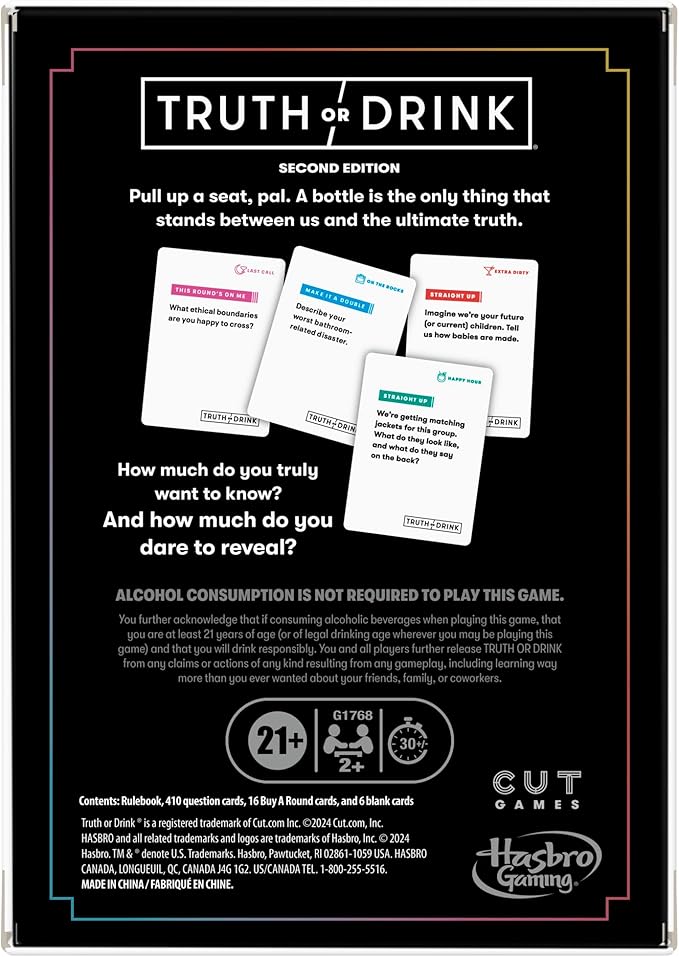 Truth or Drink Party Game by Cut I As Seen on TikTok, YouTube, and Snapchat | 410 Hilarious Questions | Ages 21+ | 2+ Players I Fun Games for Adults