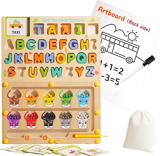 Wooden Puzzle Board for Kids Montessori Educational Toys Toddlers Preschool Learning Activities 3 4 5 6 Year Old Girls Boys Birthday Gifts Travel Toys for 3+ and Alphabet Magnetic Maze Ages 3-5