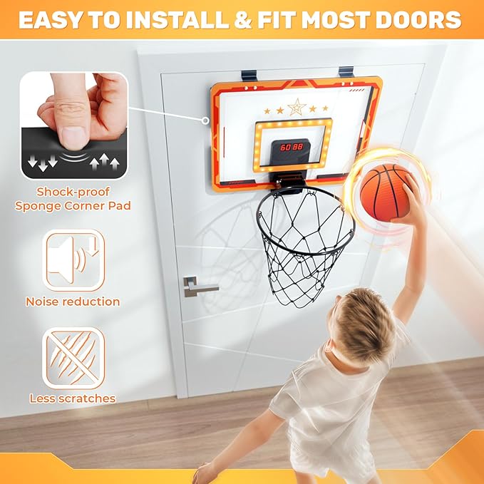 MindPal Indoor Basketball Hoop, for Boys 8-12, Led Light Mini Hoop with Electronic Scoreboard, Indoor Basketball Hoop for Kids, Boy Birthday Presents