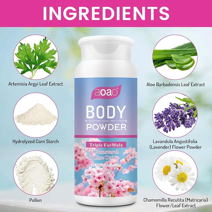 AOAO Dusting Powder for Women Fresh, Talc-Free Daily Freshness & Comfort, Triple-Action for Body Dryness, Anti-Chafing & Deodorizing, Multi-use Powder, Value Set Self-Care & Gift for Women, 2-Pack