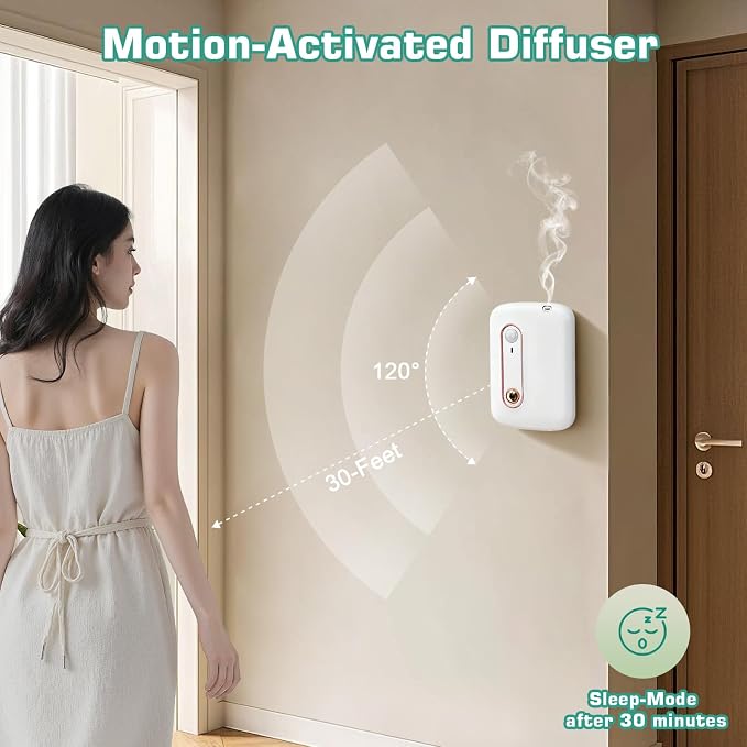 Waterless Diffuser for Essential Oil, Motion Activated Scent Air Machine for Home, 100ml/1000 Sq. Ft Aromatherapy Diffuser for Office, Bedroom, Spa, White