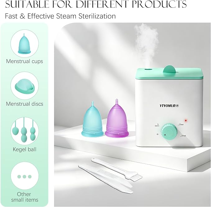 YTYOMUR Menstrual Cups with Sterilizer, 2 Reusable Period Cups for Women, Tampon and Pad Alternative, Feminine Cup with Cleaner Set
