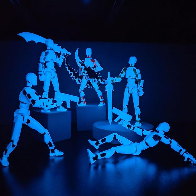 T13 8 inches Large Action Figure Glow in The Dark Blue (Assembly Completed) Dummy 13 Titan 13 Poseable Collectible Highly Detailed Sculpting & Accessories for Display and Play (Blue Red)