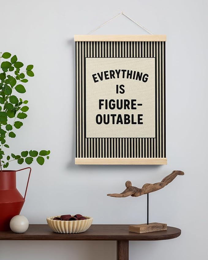 FGFK Everything Is Figureoutable Positive Affirmations Wall Art Poster Hanger Frame, Retro Black Inspirational Canvas Prints Framed Wall Decor for Office Classroom Home Bedroom, 12x16 Inch
