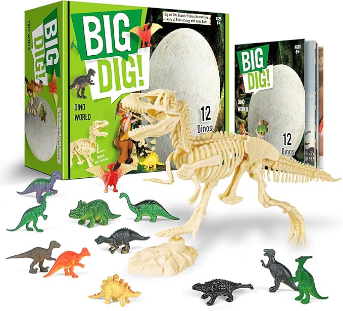 Big Dig Dinosaur Excavation Kit, 12 Dinosaur Figures with Digging Tools, Educational STEM Toy, Ages 6+