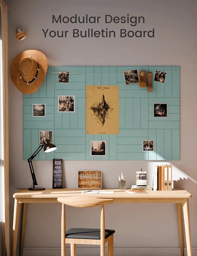 Fluxynara Felt Bulletin Board & Cork Board Alternative, Aqua Blue | 48" x 36" Pin board, Removable Adhesive Tabs, Easy Install Without Wall Damage, For Home Office Decor