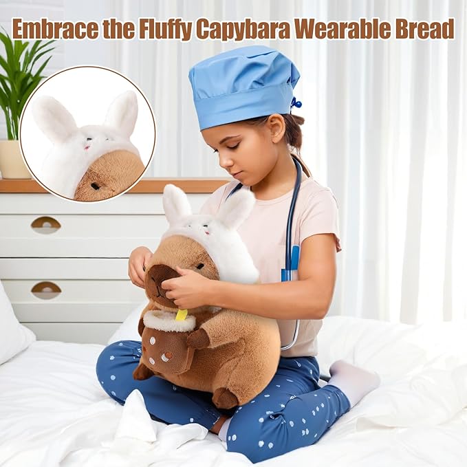 12" Capybara Plush Toy Pillow, Cute Bunny Capybara Stuffed Animal, Soft Plushies Doll for Girls Boys Kids, Kawaii Hugging Toy Birthday Decorations Gifts Toys