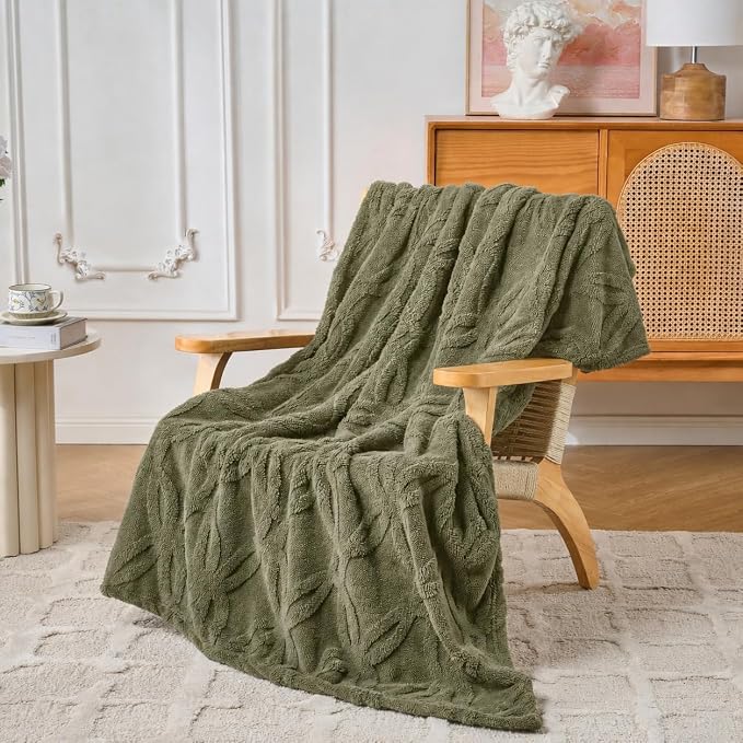 Green Throw Blanket - Soft & Fluffy Fleece, Cute & Aesthetic, Perfect for Sofa, Couch, Chair, Bed, Living Room & Bedroom, All-Season Use, Plush & Cozy Decorative 50x60 Inch Blanket