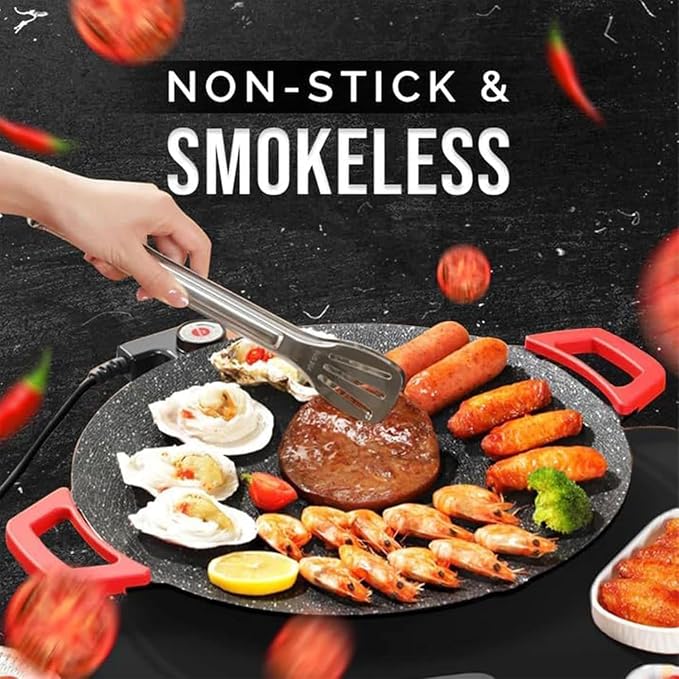 Non-Stick Electric Indoor Grill Pan, Portable Korean Bbq Grill, Adjustable Temperature for Steaks, Burger& BBQ (BLACK,15.7IN)
