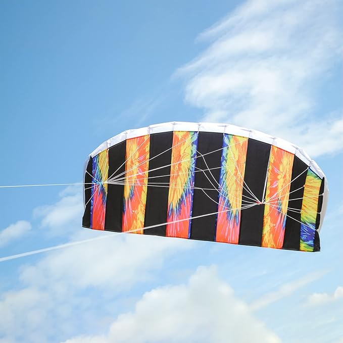 In the Breeze Tie Dye Sport Kite - Dual Line Stunt Parafoil - Includes Braided Kite Line and Bag - Easy to Fly,62" W x 27" H,3081