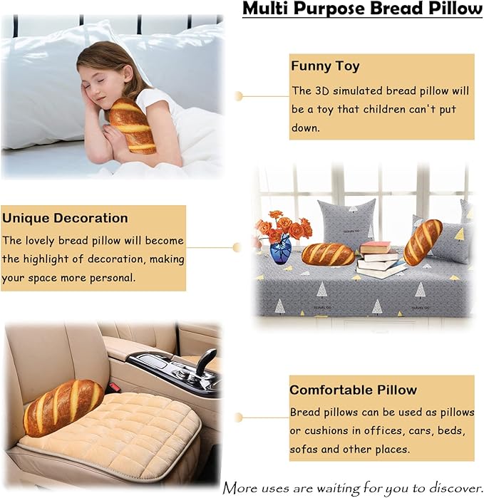 zhidiloveyou Bread Pillow Funny Stuffed Bread Shaped Pillow Toy Gift for Kids Adults, 15.7 in