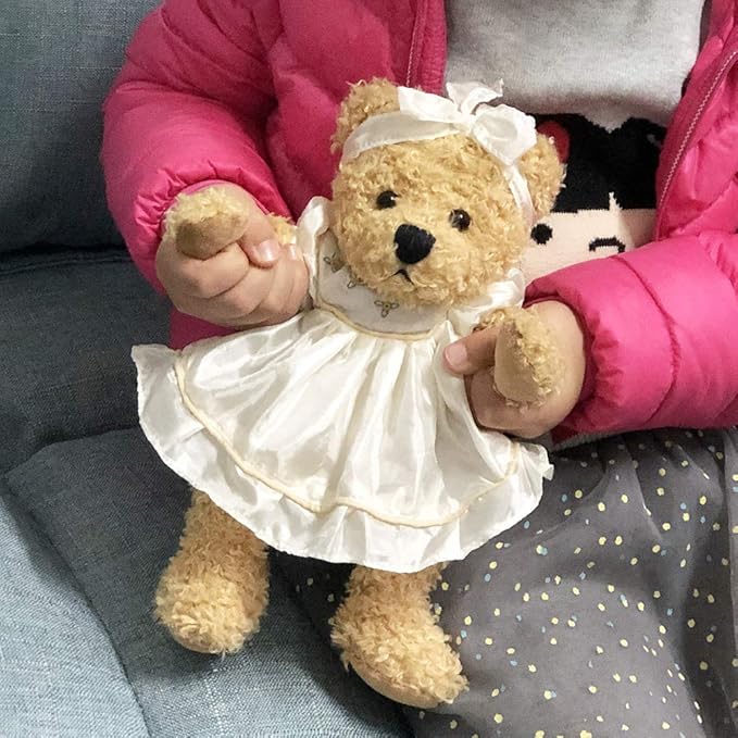 Oitscute Small Baby Teddy Bear with Cloth Cute Stuffed Animal Soft Plush Toy 10" (White Sleepwear)