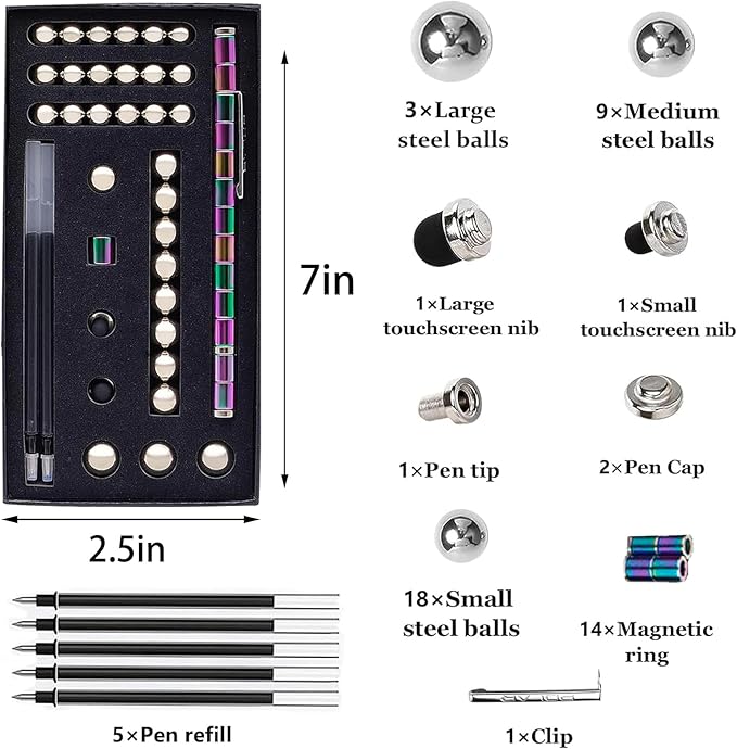Fidget Pen, Cool Toys Pen Decompression Magnetic Metal Pen, Desk Toys Multifunctional Deformable Writing Pen, Basket Stuffers Gadgets Gift for Kids Adults (Big-Black)