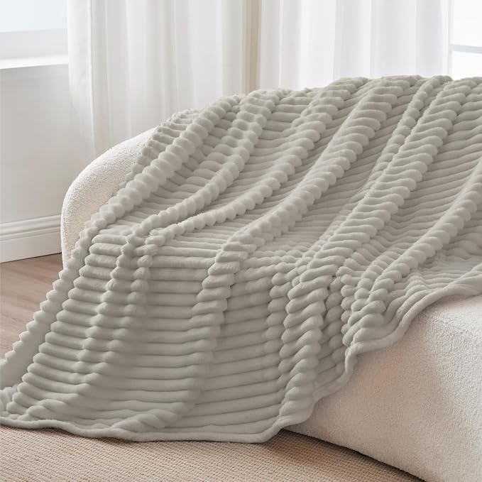 BEDELITE Ribbed Twin Blanket for Couch & Bed, Light Grey, 60"x80" | Ultra-Soft Plush Fleece, Cozy, Warm Yet Lightweight, Ribbed Texture, Home Decor, Machine Washable, Giftable, All-Season Use