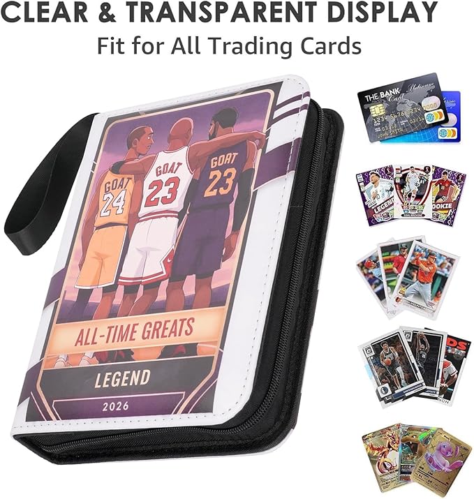 HBK Basketball Card Binder 400 Pockets, PU Leather with 50 Sleeves, 4 Pocket Trading Card Binder for Basketball Cards, Sports Card Collector Album with Zipper for Boys Girls