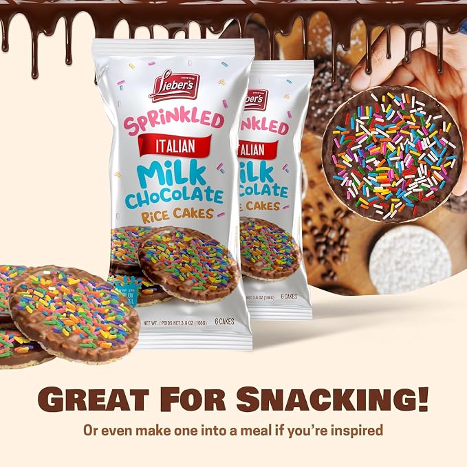 LIEBERS Sprinkled Topped Milk Chocolate Rice Cakes, Kosher Certified Dairy, Gluten Free Snack (pack of 3)