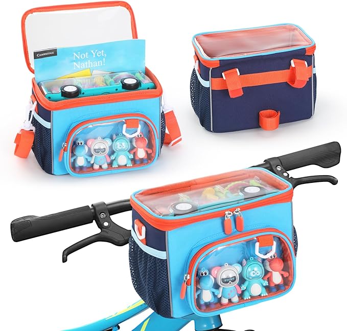 Kids Bike Basket, Front Frame Handlebar Bag for Toddler Scooter Tricycle Bicycle, Cute Small Fabric Bicycle Basket for Boys & Girls,