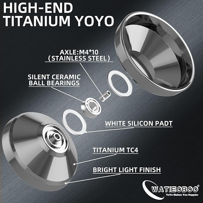 WATIEOBOOyoyo TC4 Aviation Titanium Professional Grade Non-Responsive yoyo for Adults Professional Yo-Yo Competition, yo-yos Contest, and Yo yo Trick Show