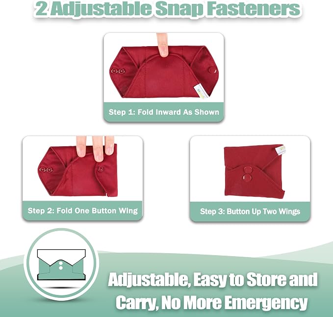 Wegreeco Cloth Menstrual Pads - Soft Washable Pads for Women - Reusable Panty Liners for Women - 6 Pack with 1 Cloth Mini Wet Bag (Large, Burgundy)