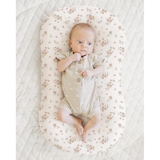 Konssy Muslin Baby Lounger Cover 2 Pack, 100% Cotton Newborn Lounger Cover, Soft and Breathable Baby Nest Slipcover for Boys Girls (Blossom,Pink)