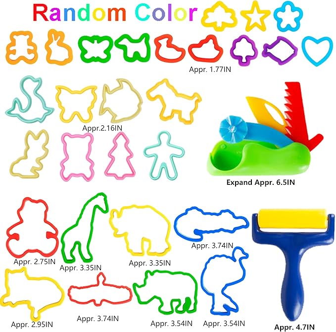 36-Piece Dough Tool Set for Kids Ages 3-8 – Includes Animal Cutters, Rolling Pins, Rollers, Random Colors