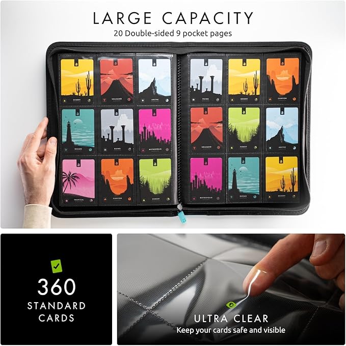 Vault X 9 Pocket Zip Binder, 360 Cards, Exo-Tec Material, 20 Side-Loading Pages (Teal)