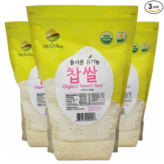 McCabe Organic Sweet Rice - Gluten Free & GMO-Free | Rich in Fibers and Minerals | USDA and CCOF Certified Organic | Product of USA | (3 Lbs x 3 Pack)