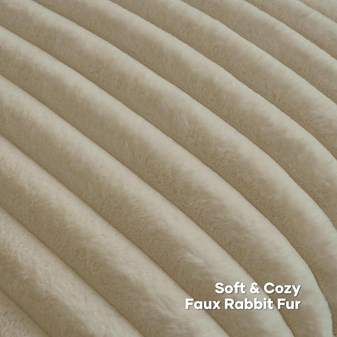 FUTEI Pack of 2 Faux Fur Throw Pillow Covers 16x16 Inch, Beige | Fluffy Faux Rabbit Fur Front/Premium Velvet Back,Hidden Zipper,Machine Washable,Non-Shedding,Colorfast,Insert Not Included.