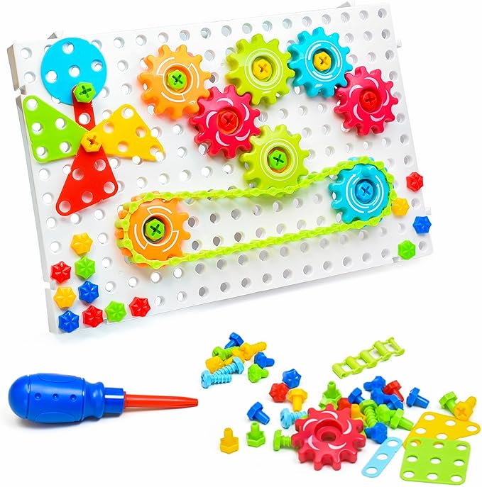 ChuburD 177pcs Kid's Building Toys, Interlocking Gear Set Building Blocks, Kids Play Toolbox, Drive Belt Gears, for Classroom Learning, Kids' Party, for 3 and Up