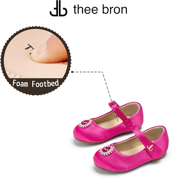 THEE BRON Mary Jane Ballet Flats - Girls' Dress Shoes with Hook & Loop Closure