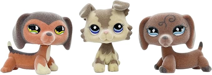 3pcs/Set Custom Flocked Pet Shop Toys Short Hair Cat Kitten Collie Great Dane Cocker Spaniel Dachshund Puppy Dog OOAK Compatible with LPS (#675 and 2210 and 640)