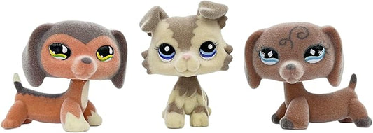 3pcs/Set Custom Flocked Pet Shop Toys Short Hair Cat Kitten Collie Great Dane Cocker Spaniel Dachshund Puppy Dog OOAK Compatible with LPS (#675 and 2210 and 640)