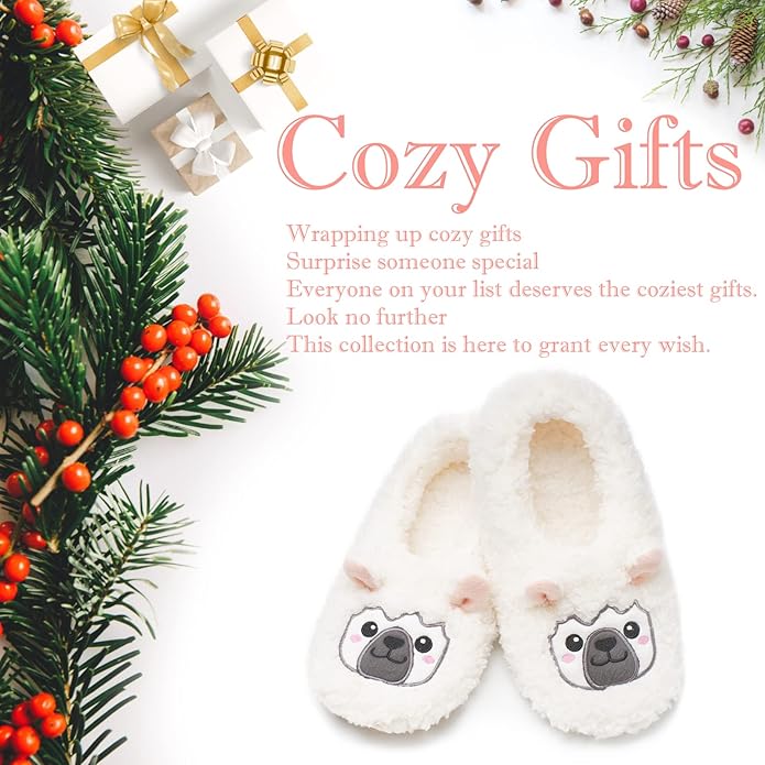 Cute Animal House Slippers, Warm Fuzzy Slipper Socks with Grippers Non Slip, Cozy Funny Gifts