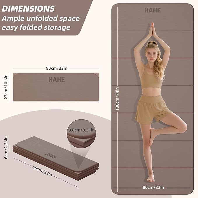 Foldable Yoga Mat,74"Lx32"Wx1/3"Thick,Folding Exercise Mat,Non-slip Wide Pilates Mats for Home Workout/Travel, Portable Yoga Mat Thick for Yoga/Pilates/Camping/Floor Exercises