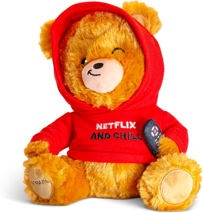 Teddy Bear Plushie - Netflix and Chill Sassy Stuffed Bear, Netflix Themed Gift, Teddy Bear Toy for Gifting