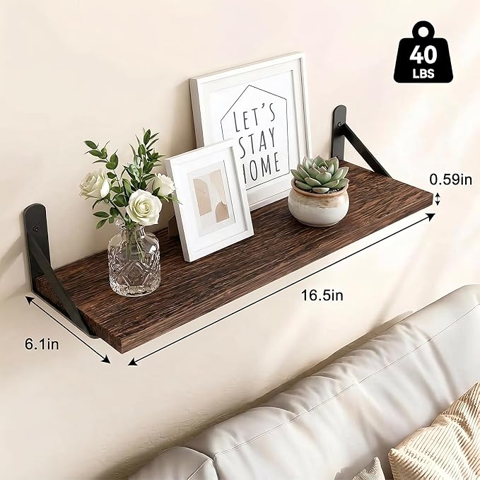 Fixwal Floating Shelves for Wall, Wood Wall Mounted Shelves for Bedroom, Bathroom, Living Room, Kitchen Storage and Decor(Brown, Set of 5, 16.5 Inch)