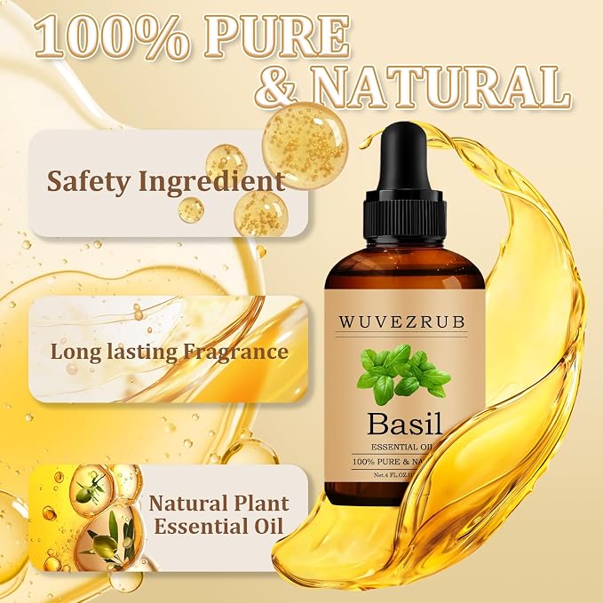 Basil Essential Oil 120ML - 100% Pure and Natural Oils for Aromatherapy Diffuser - 4 Fl Oz/Basil