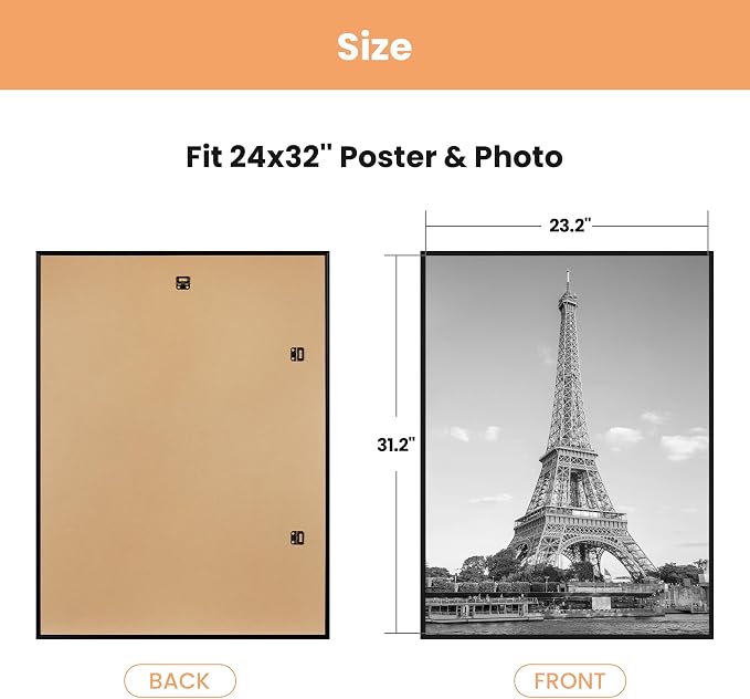 upsimples 24x32 Poster Frame, Easy Slide-In Assembly, Black, 3 Pack | Gallery Wall 24 x 32 Picture Frames Set for Family, Wedding, Christmas, Easy to Change Photos