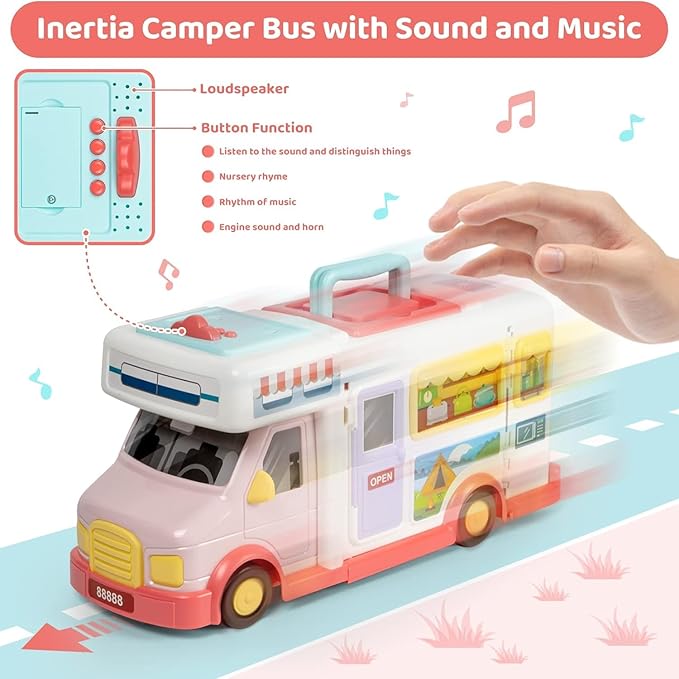Doll House Toys for Girls 3 4 5 6 7 8+ Year Old, Transformable House Pretend Play Set Dollhouse Inertia Vehicle with Sound and Music for Birthday Gifts 3+
