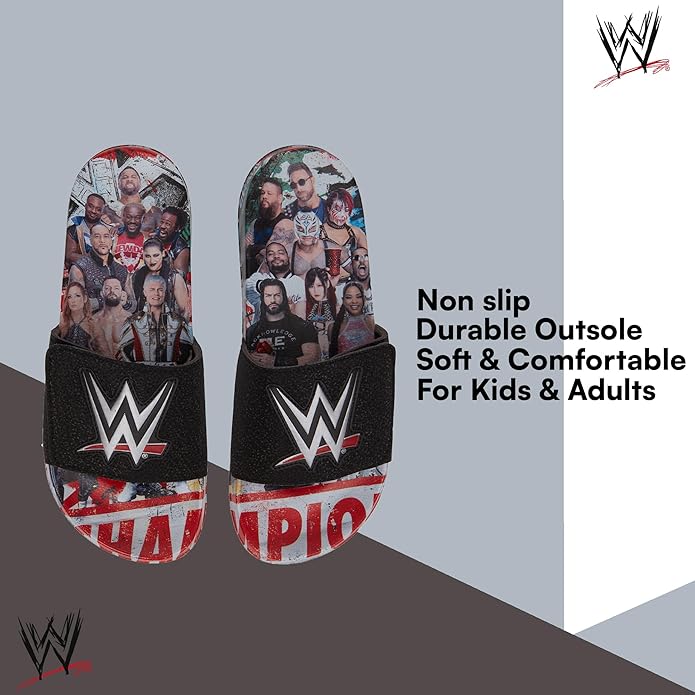 WWE Men's Slides Sandals – John Cena Roman Reigns Seth Rollins Championship Belt Slip-On Pool Beach Shoes for Men