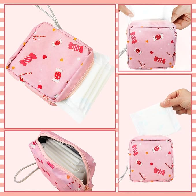 Paterr 12 Pcs Sanitary Napkin Storage Bag Set Portable Period Pouch with Lanyard for Menstrual Pad Bags Back to School First Period Gift for Teen Girls(Chic Style)