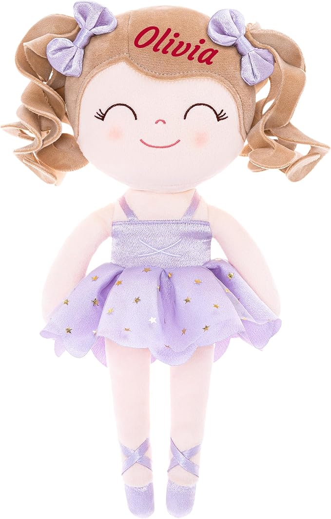 Gloveleya Personalized Ballerina Doll – Custom Name Plush Lavender Ballet Girl 13", Gift for Birthday, Baby Shower, Christmas & Holiday Keepsake for Toddlers and Little Girls