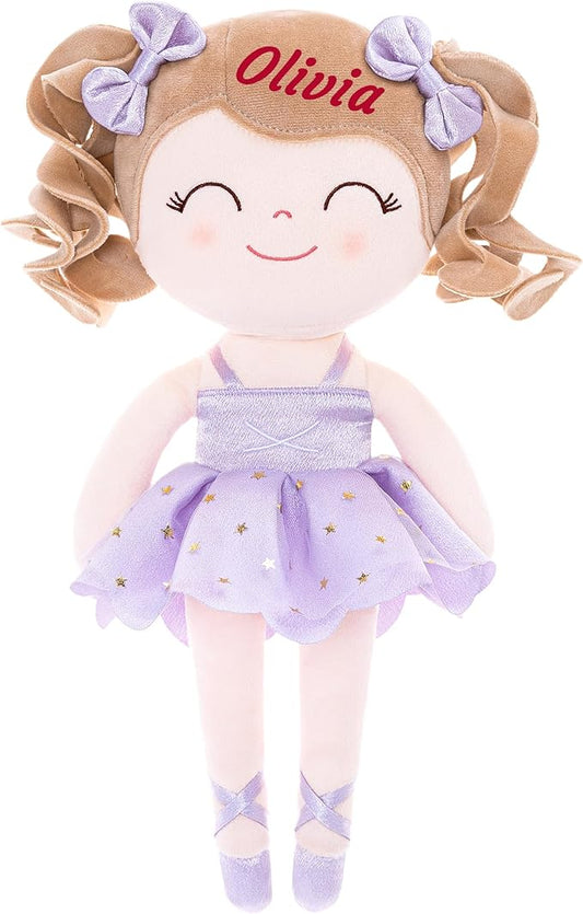 Gloveleya Personalized Ballerina Doll – Custom Name Plush Lavender Ballet Girl 13", Gift for Birthday, Baby Shower, Christmas & Holiday Keepsake for Toddlers and Little Girls