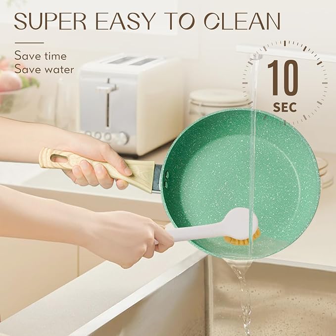 Innerwell Nonstick 9.5 Inch Skillet, Aluminum, Non-Toxic, PTFE & PFOA Free, Suitable for All Stovetops, Easy to Clean, Multipurpose | Even Heating All Stove Compatible, PFOA PFOS Free, Granite Stone Cookware Skillet, Healthy and Non Toxic, Green