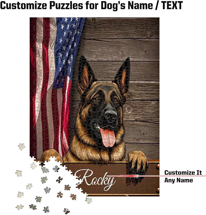 Custom Wooden Jigsaw Puzzles with Your Dog's Name on Belgian Malinois Art Print - 300 500 1000PCS Puzzles Game and Home Wall Decor